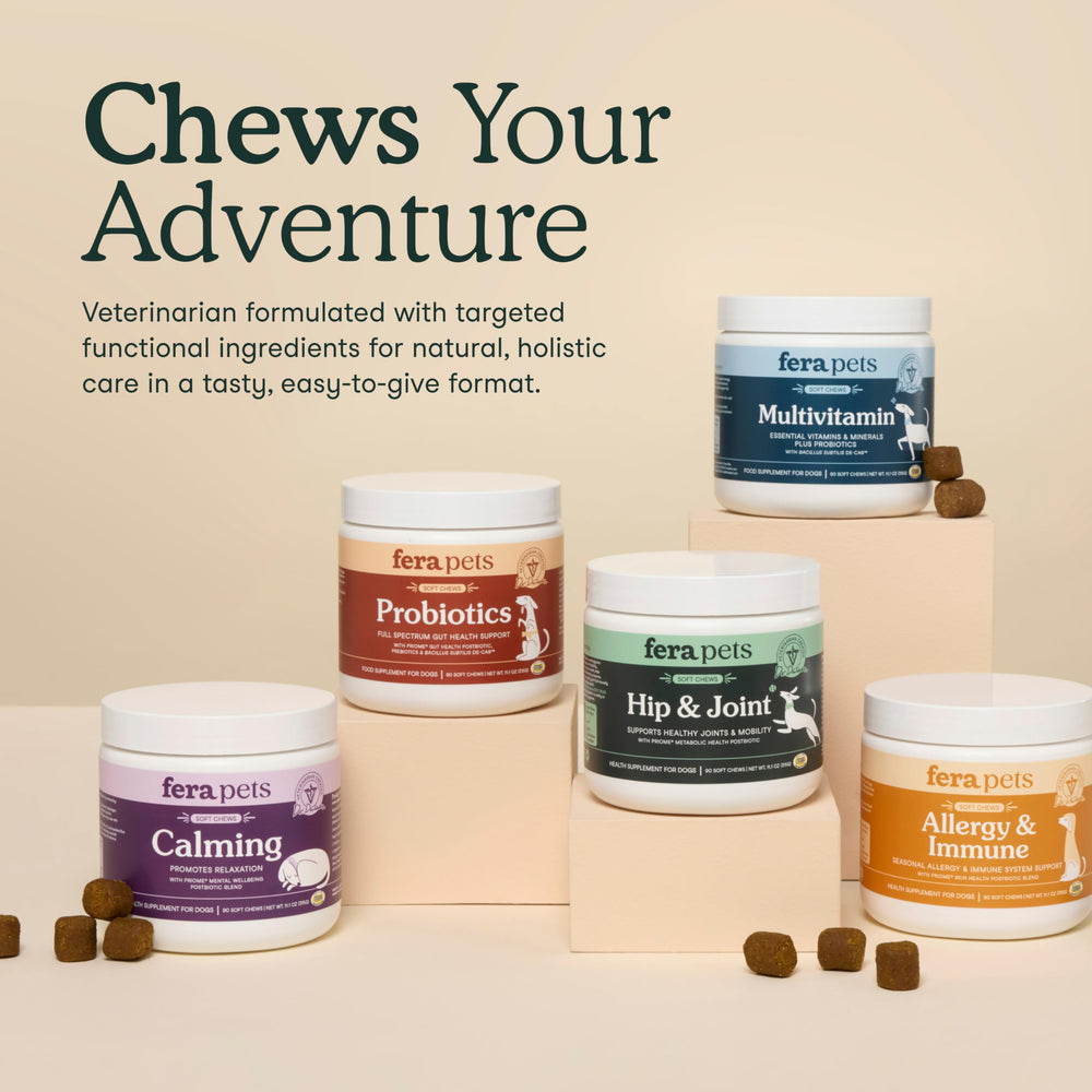 Fera Pets Priome postbiotic visualization emphasizing gut support and weight management.