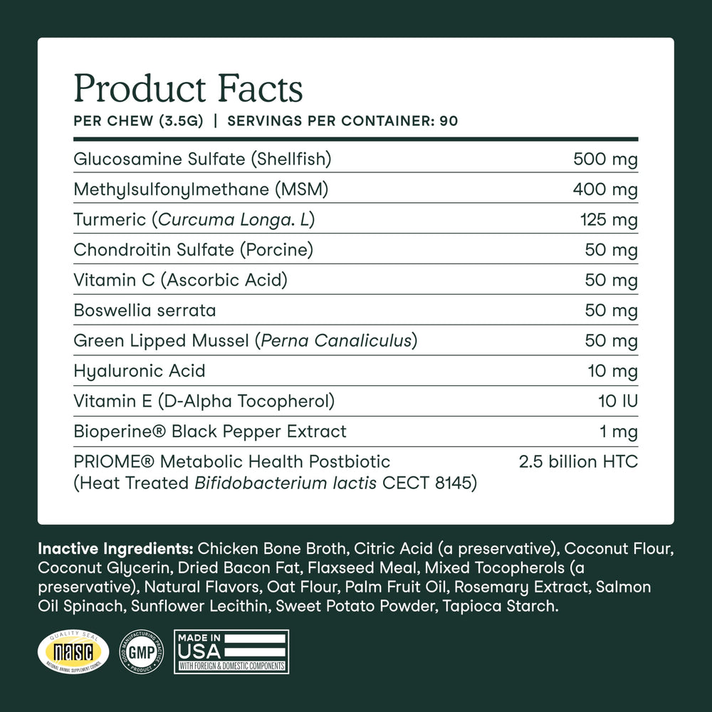 Fera Pets Priome postbiotic label indicates gut health support.