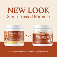 Fera Pets Probiotics dog-serving visual shows easy dosing for balanced digestion.