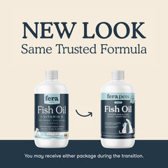 Fera Pets Fish Oil bottle pour demonstrating convenient meal toppers