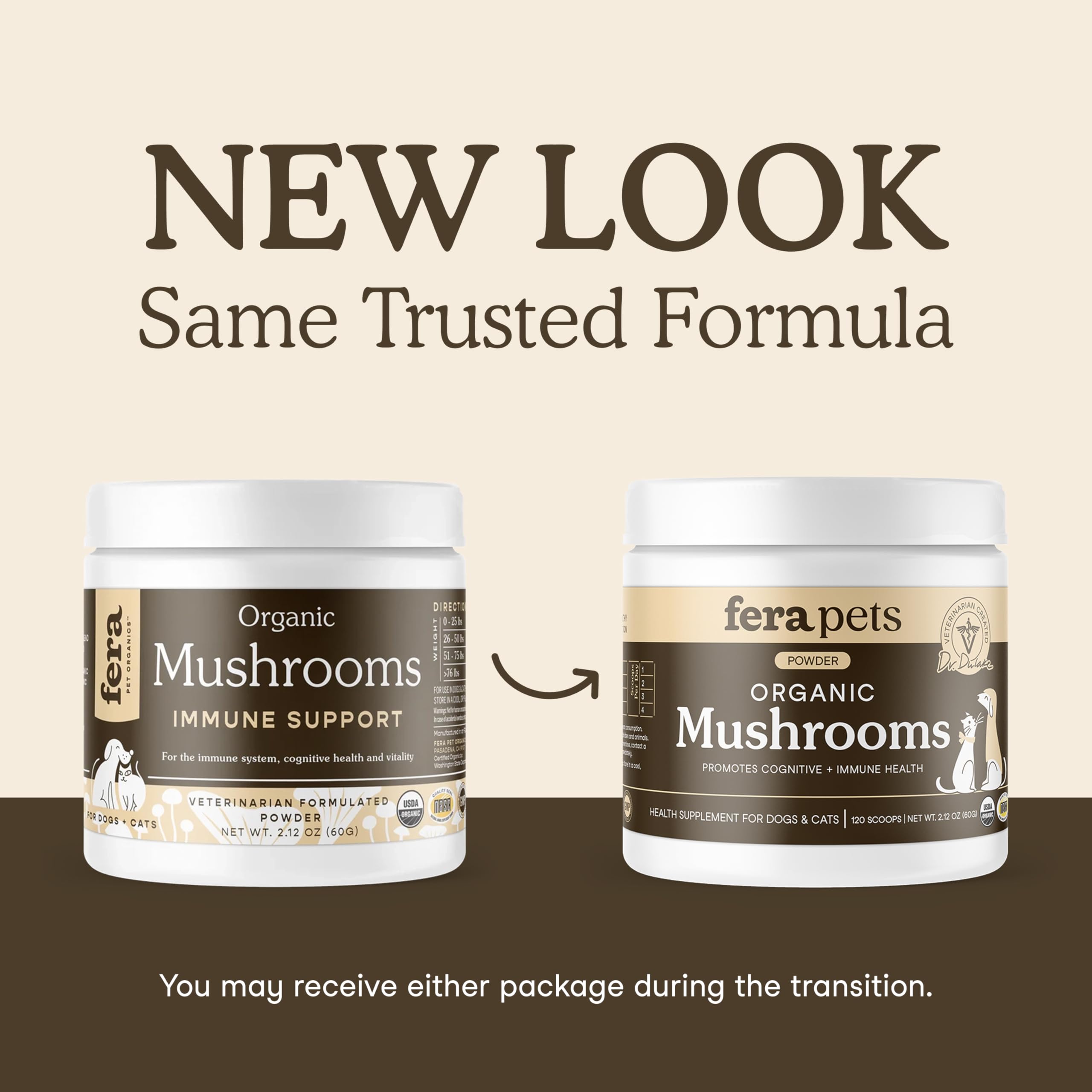Fera Pets organic mushroom powder close-up highlights high beta-glucan potency for pets.