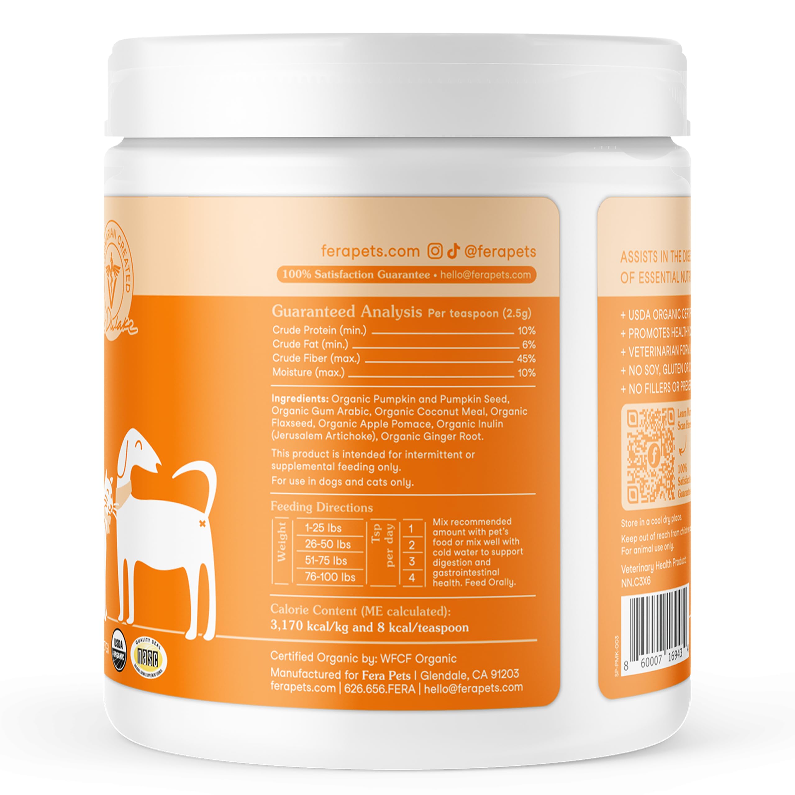 Fera Pets Pumpkin Plus jar and spoon highlight convenient at-home supplementation.