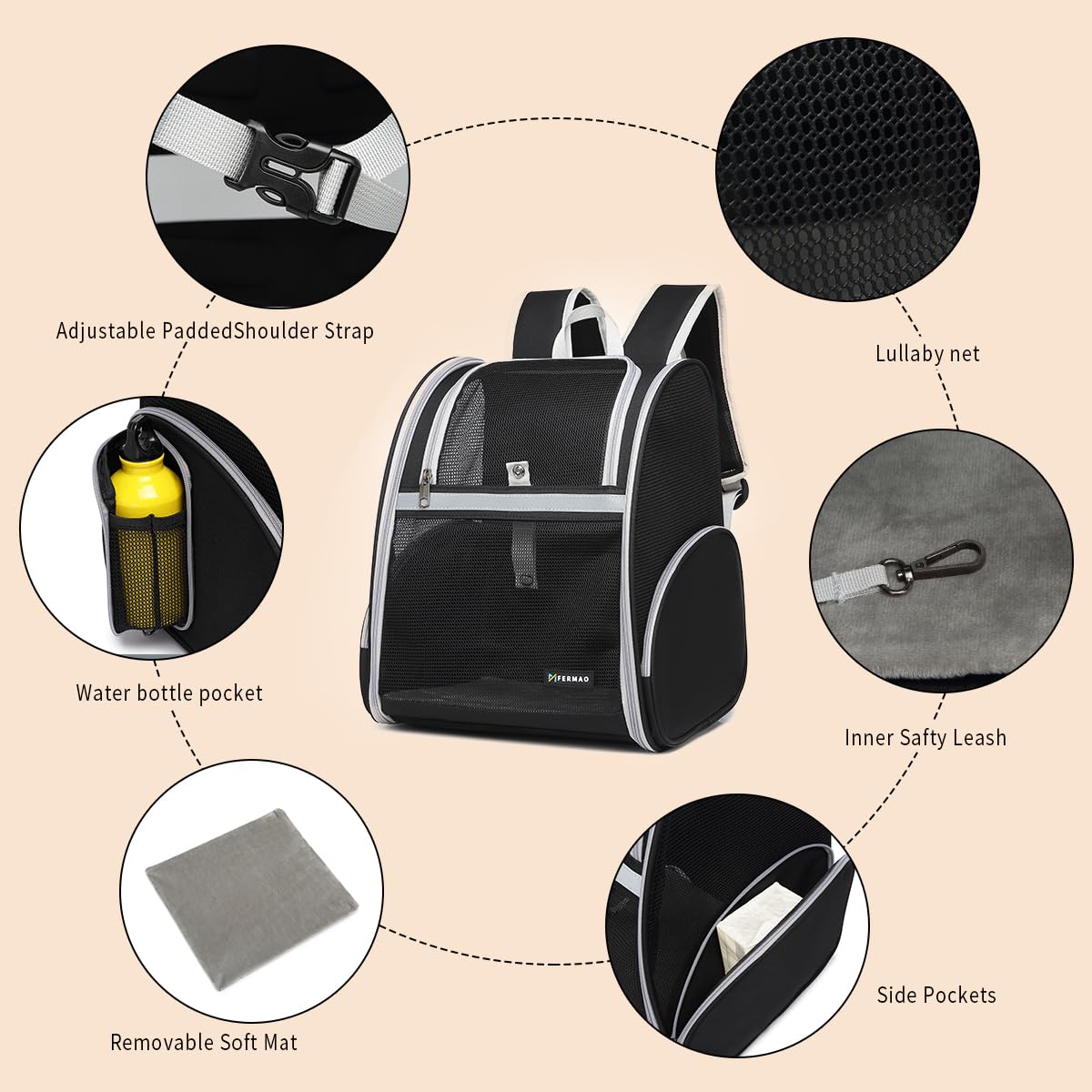 FERMAO Cat Backpack Carrier oxford-cloth build offers durability for daily use.