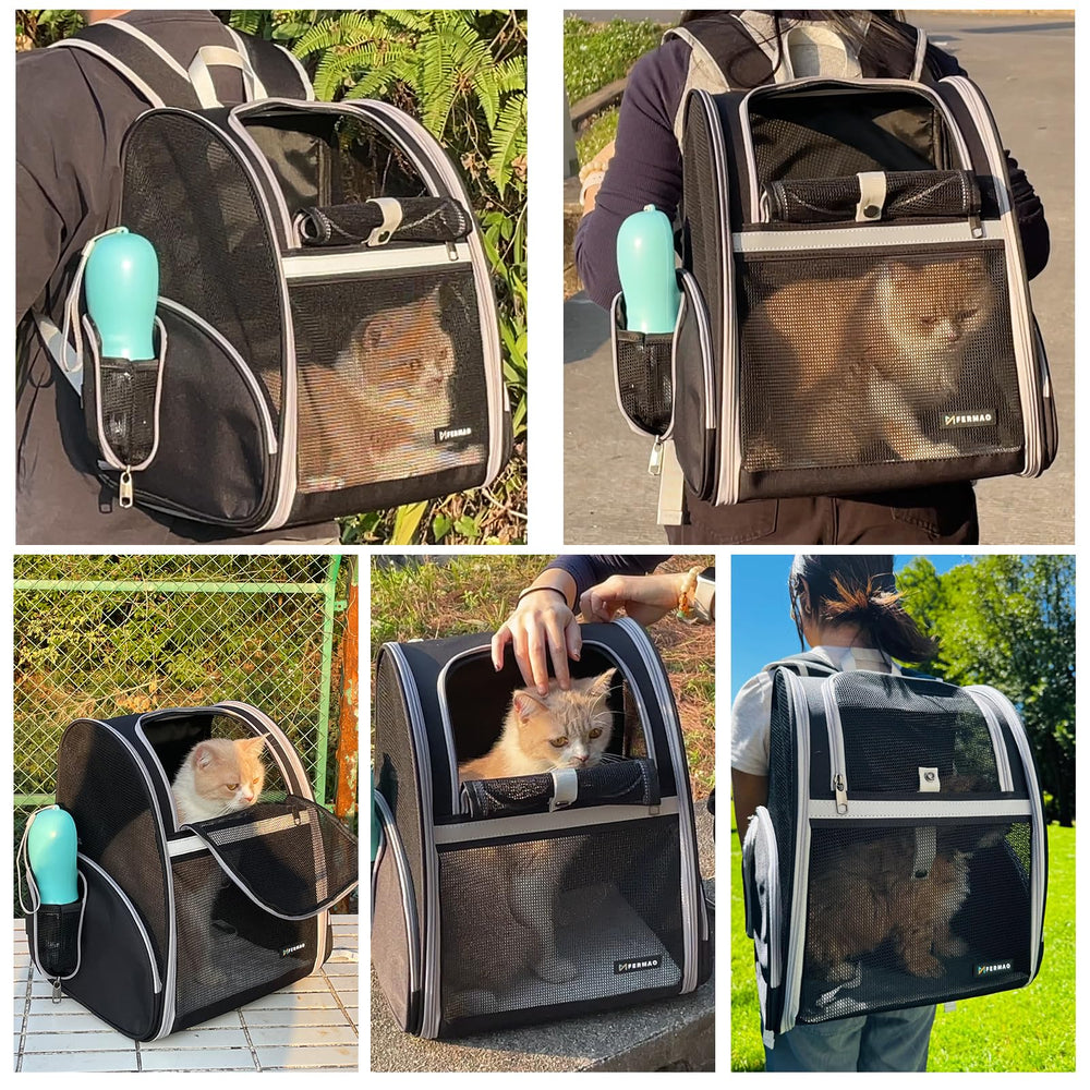 FERMAO Cat Backpack Carrier removable mat keeps clean, comfortable rides for anxious pets.