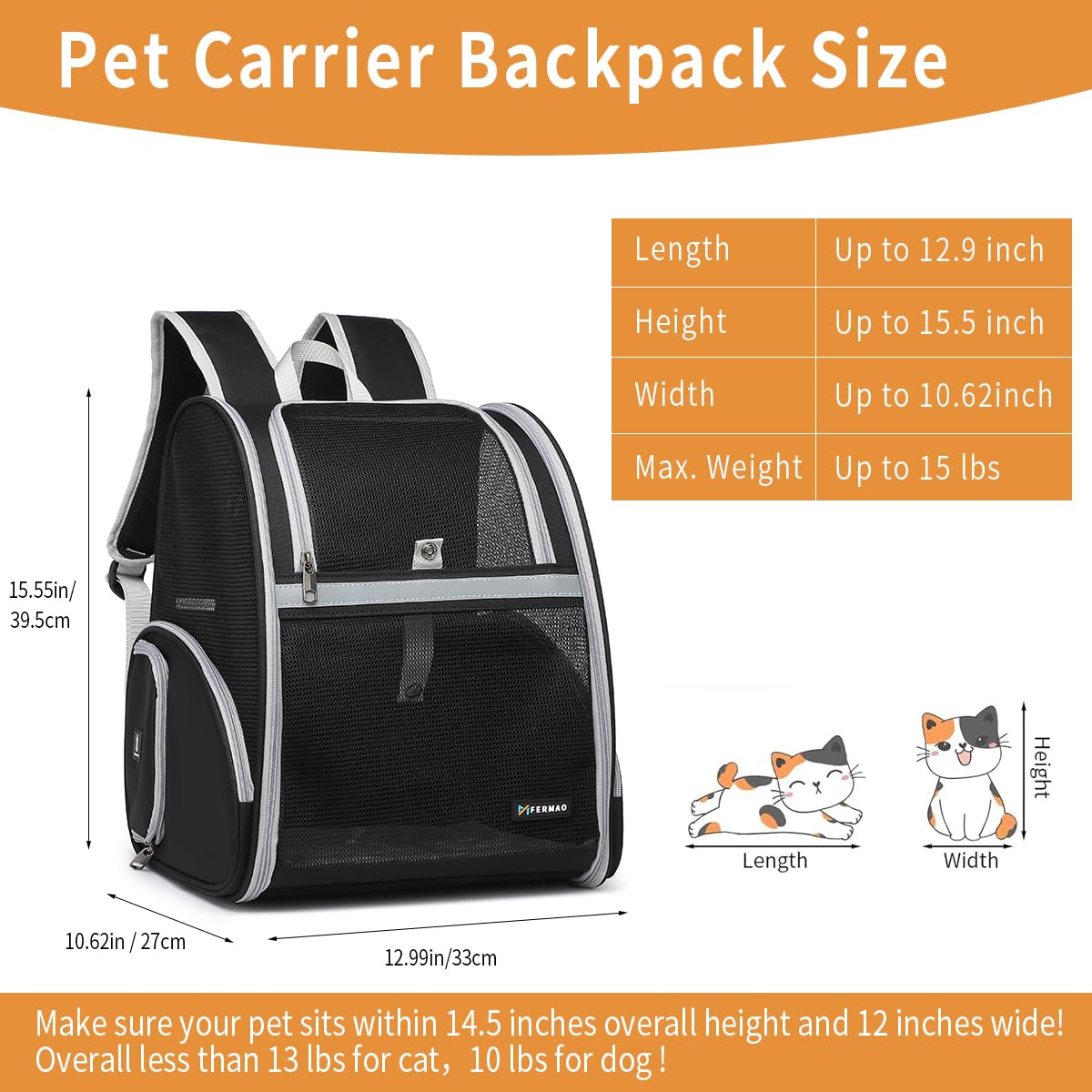 FERMAO Cat Backpack Carrier safety leash prevents escapes during urban strolls.