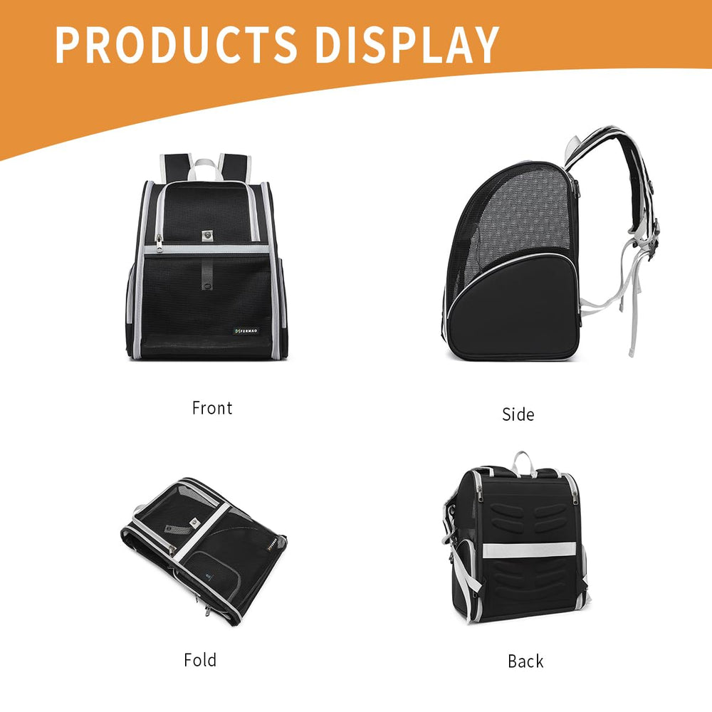 FERMAO Cat Backpack Carrier side pockets and bottle holder simplify travel essentials.