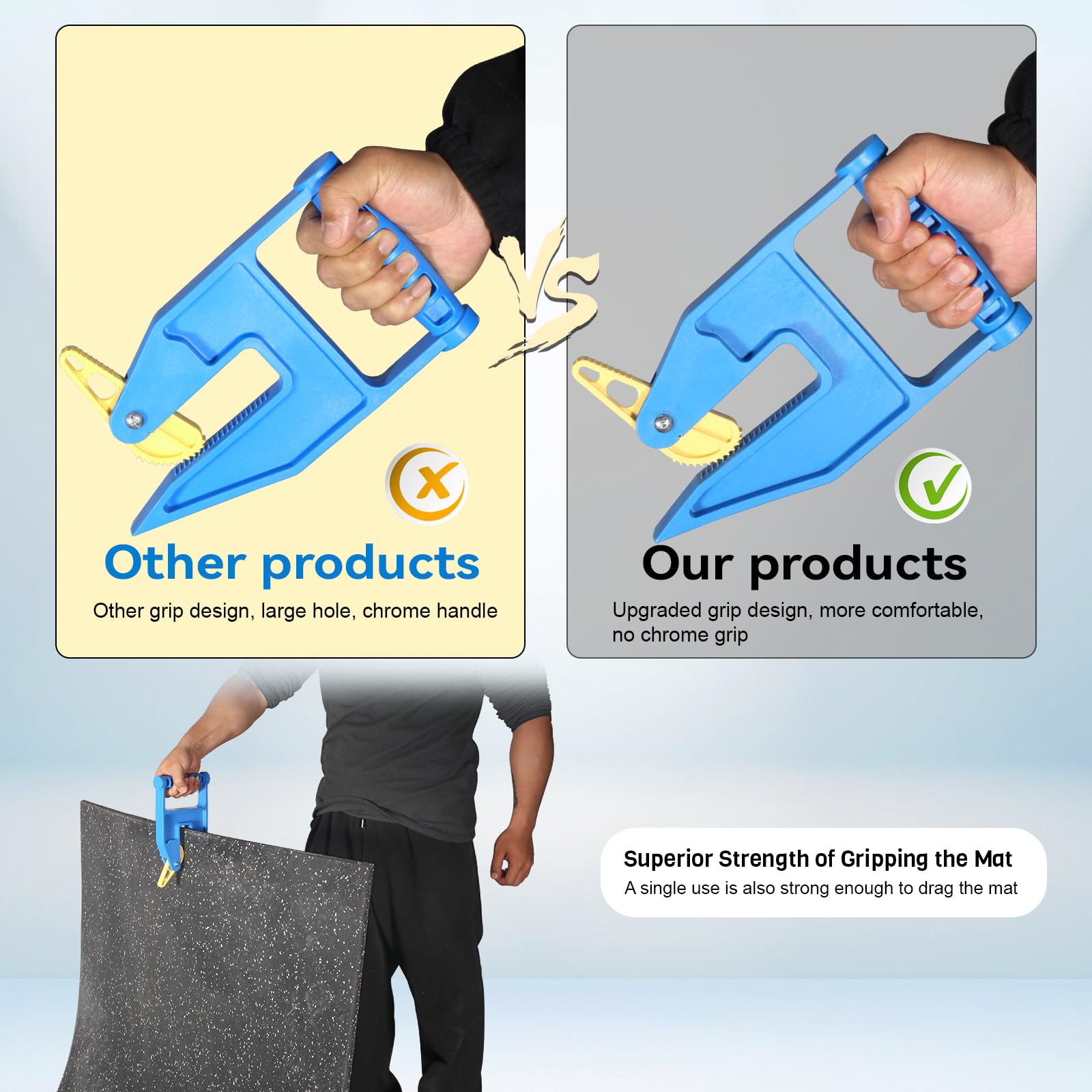 Feroca Stall Mat Gripper handle-grip demonstrates ergonomic comfort during lifting