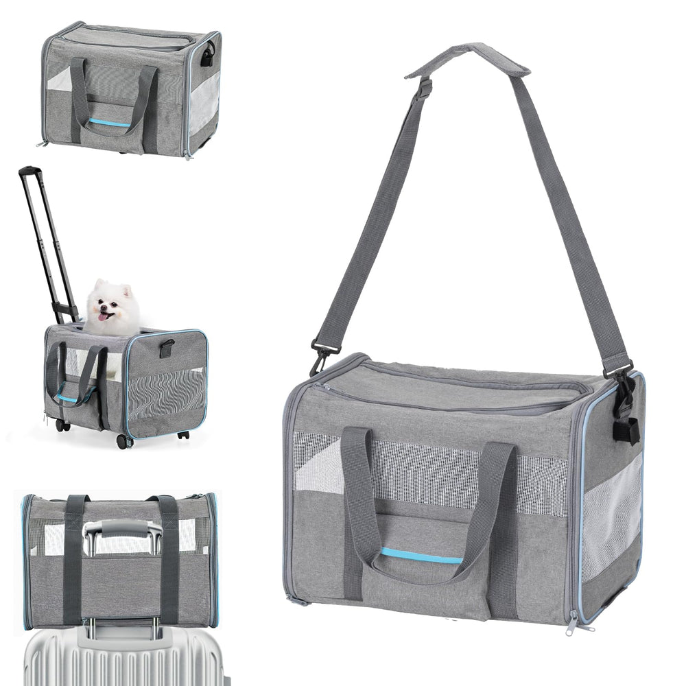 Ferrafay pet carrier rolling setup shows effortless mobility for adventures with small pets up to 20 lbs.
