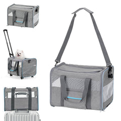 Ferrafay pet carrier rolling setup shows effortless mobility for adventures with small pets up to 20 lbs.
