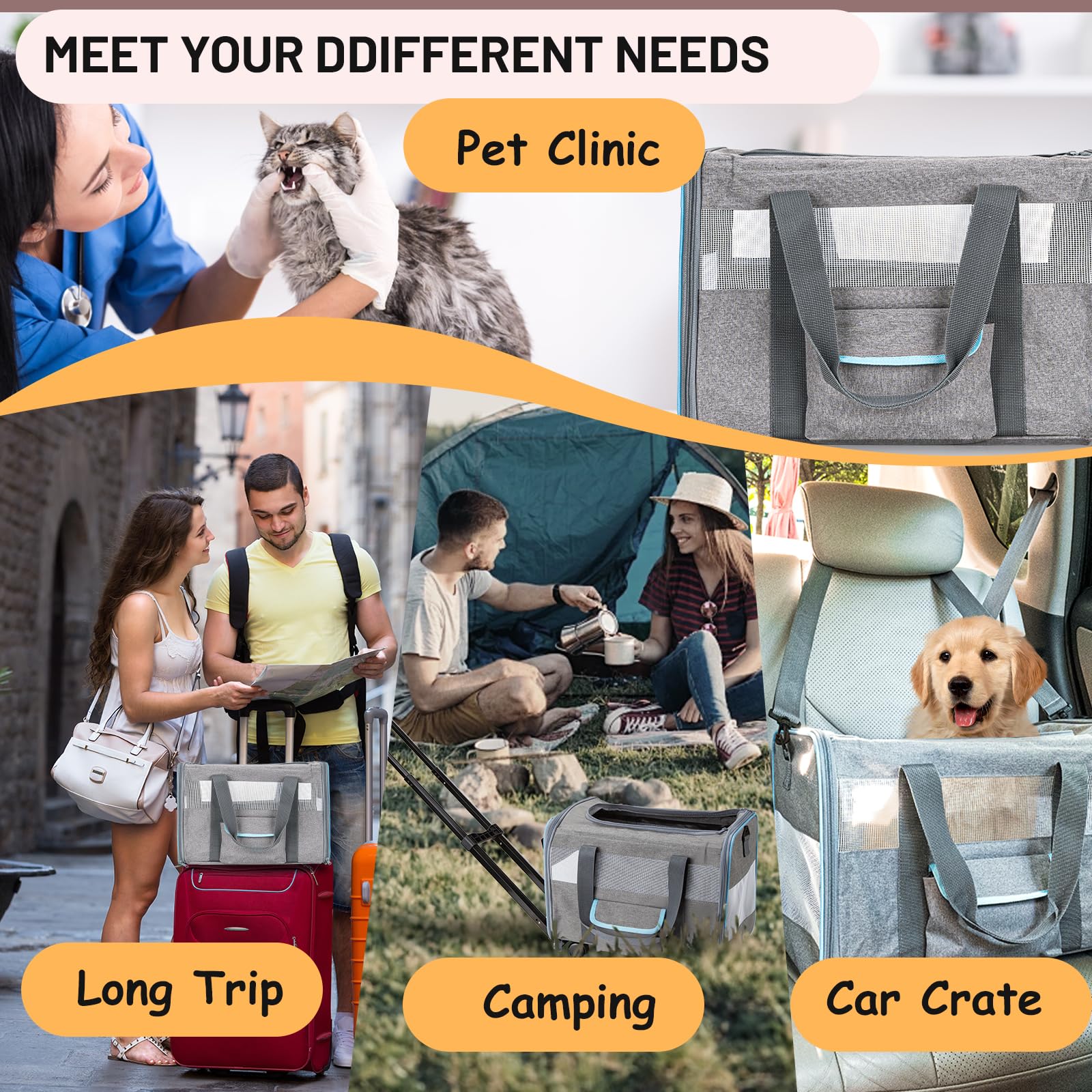 Ferrafay pet carrier safety leash helps prevent escapes while traveling through crowds and terminals.
