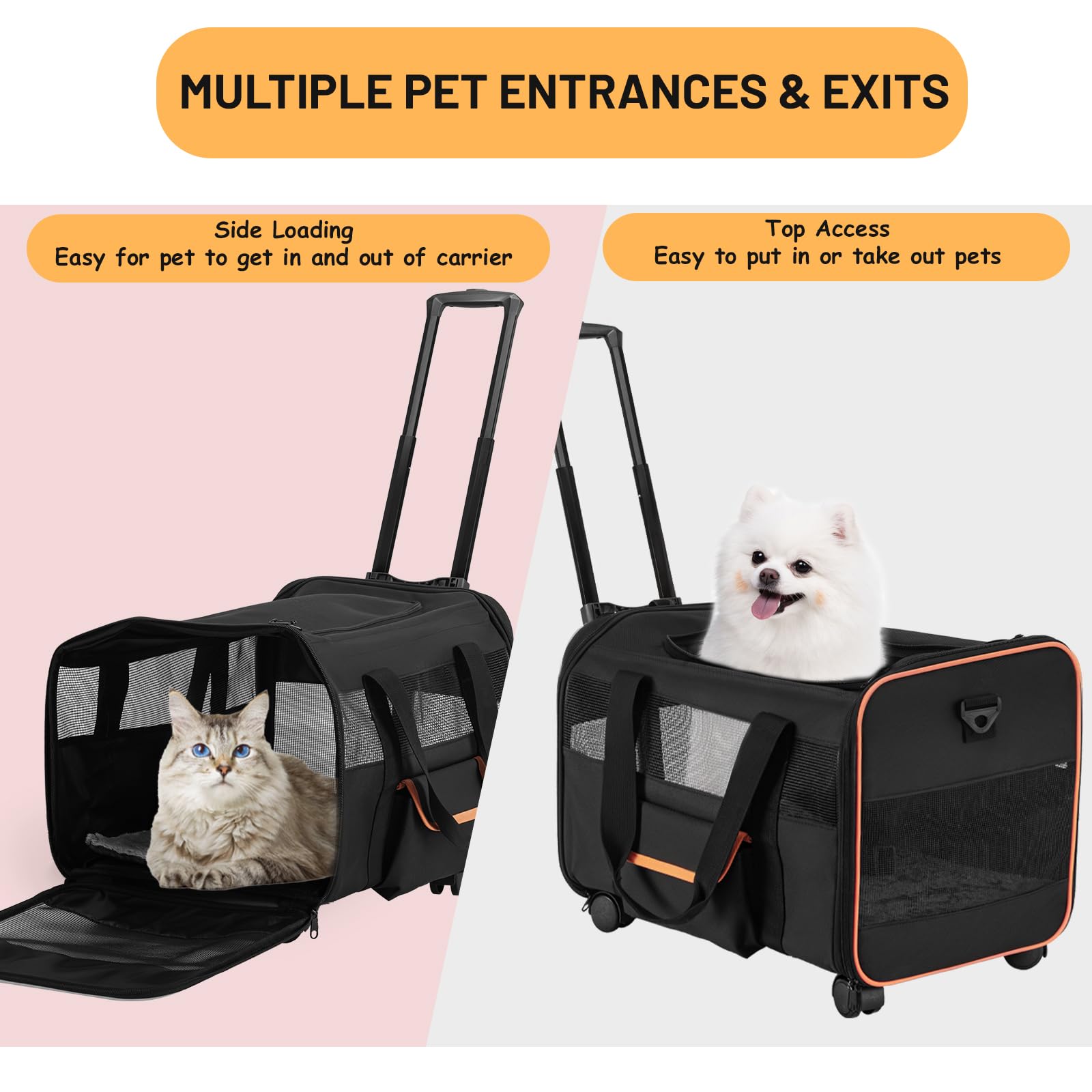 Ferrafay carrier side pocket holds treats and toys during travel.