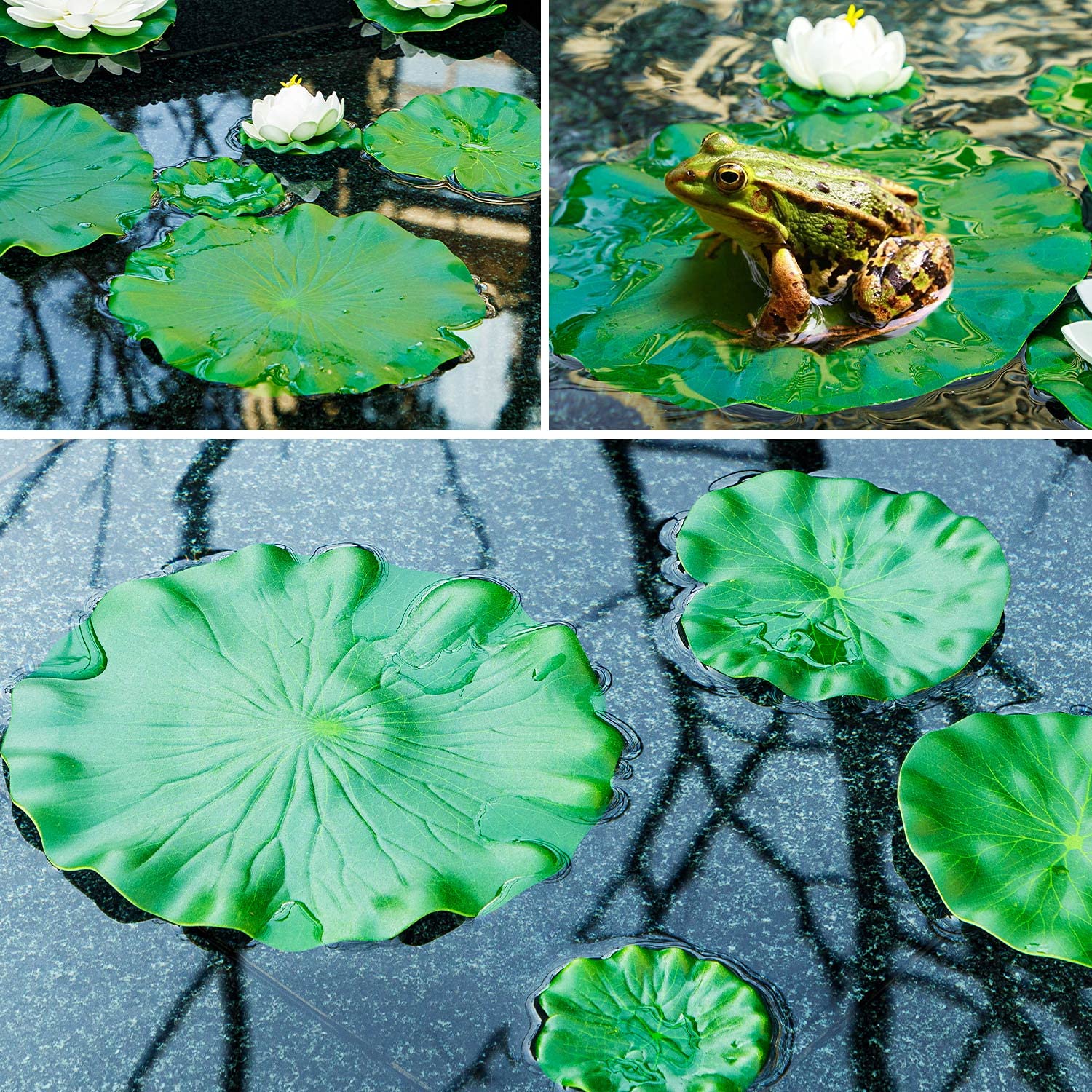 FFNIU lily pads three-sizes pack enables layered pond decoration.
