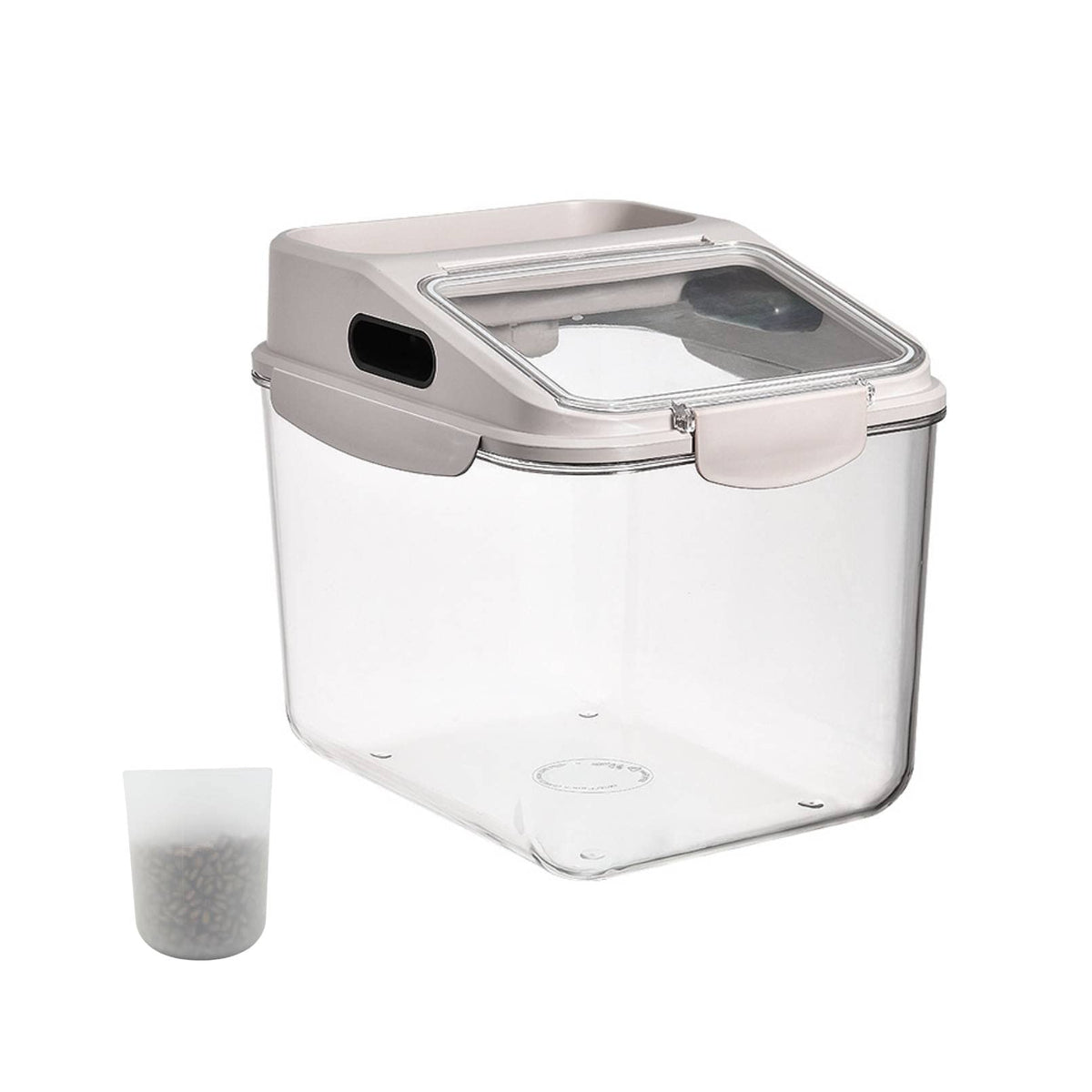 Fhiny 11lb dog food storage container front view with easy-access large opening for quick refills.