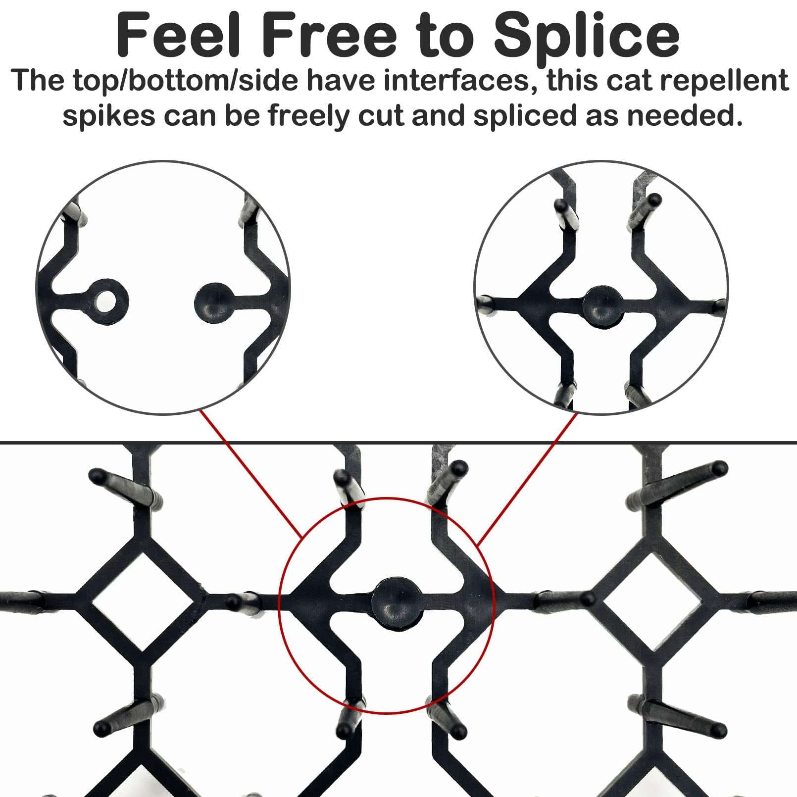 Fhiny cat deterrent mat in garden scene protects plants from paws.