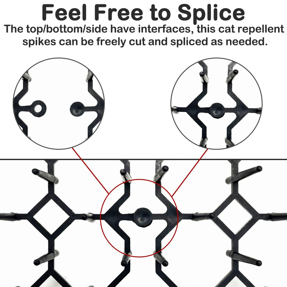 Fhiny cat deterrent mat in garden scene protects plants from paws.