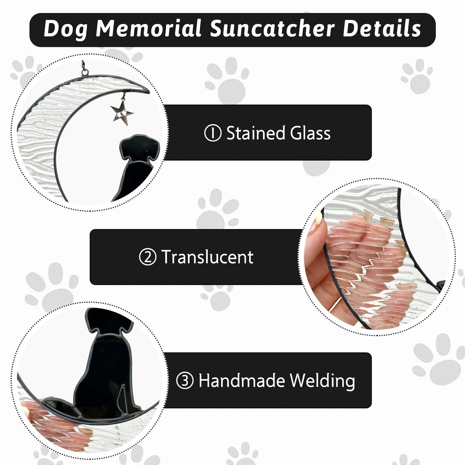 Fhiny dog memorial suncatcher on Christmas tree adding sentimental holiday glow.