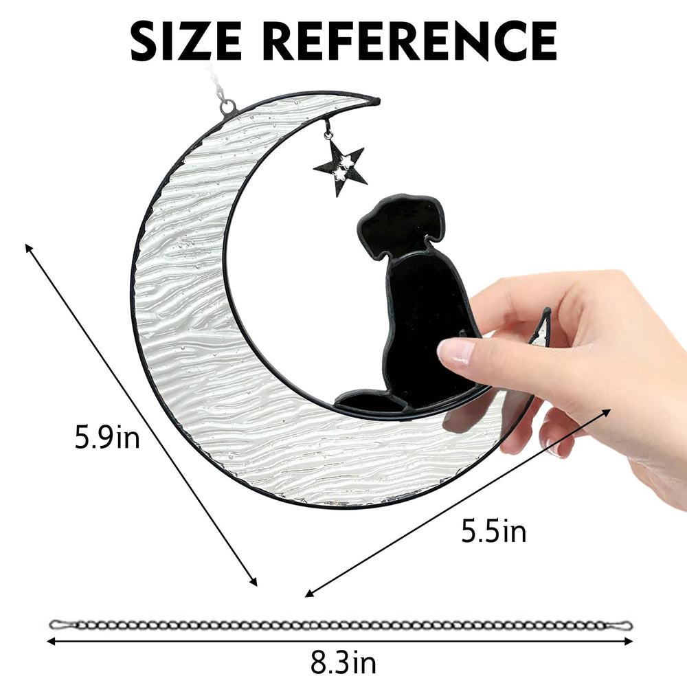 Fhiny dog memorial suncatcher front view with moon scene evoking remembrance.