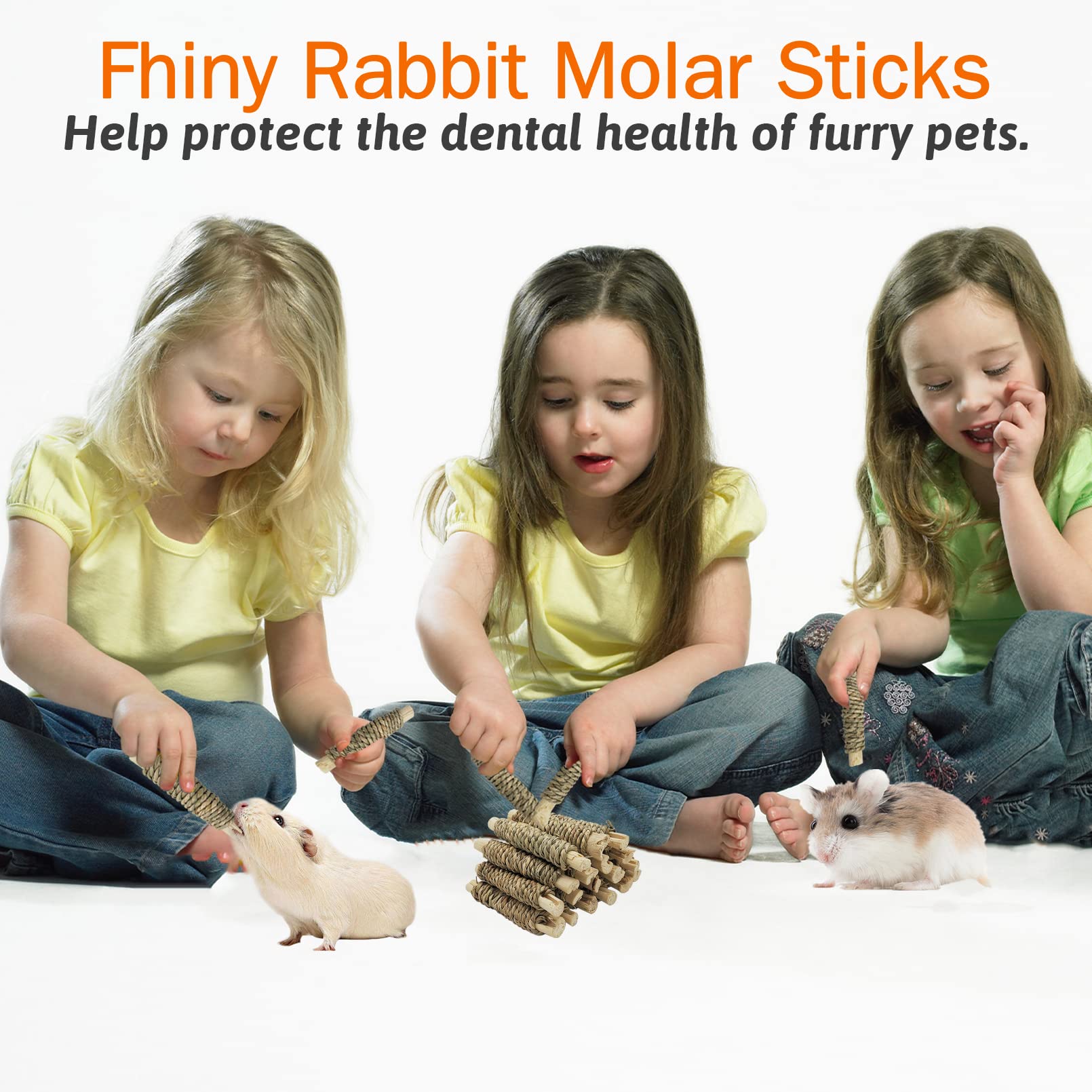 Fhiny durable seagrass sticks resist gnawing while supporting dental wear.
