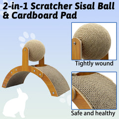 Fhiny sisal ball with corrugated pad offers natural claw grinding and interactive fun for small pets.