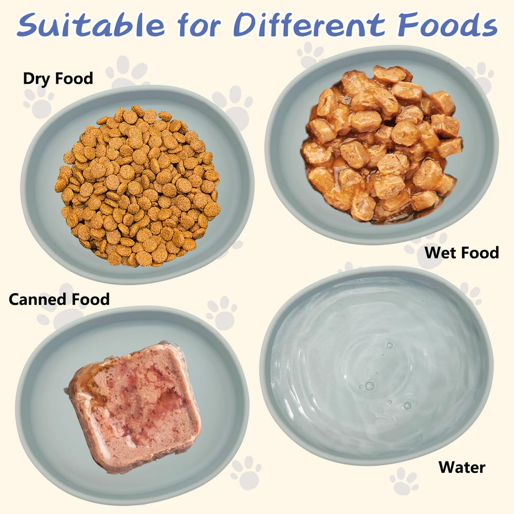 Fhiny shallow bowls suit small and medium pets for dry, wet, or water meals.