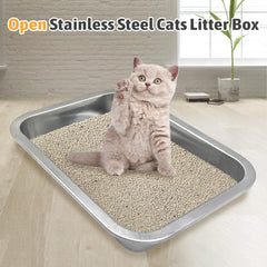 Fhiny stainless steel litter box surface highlights non-stick easy cleanup