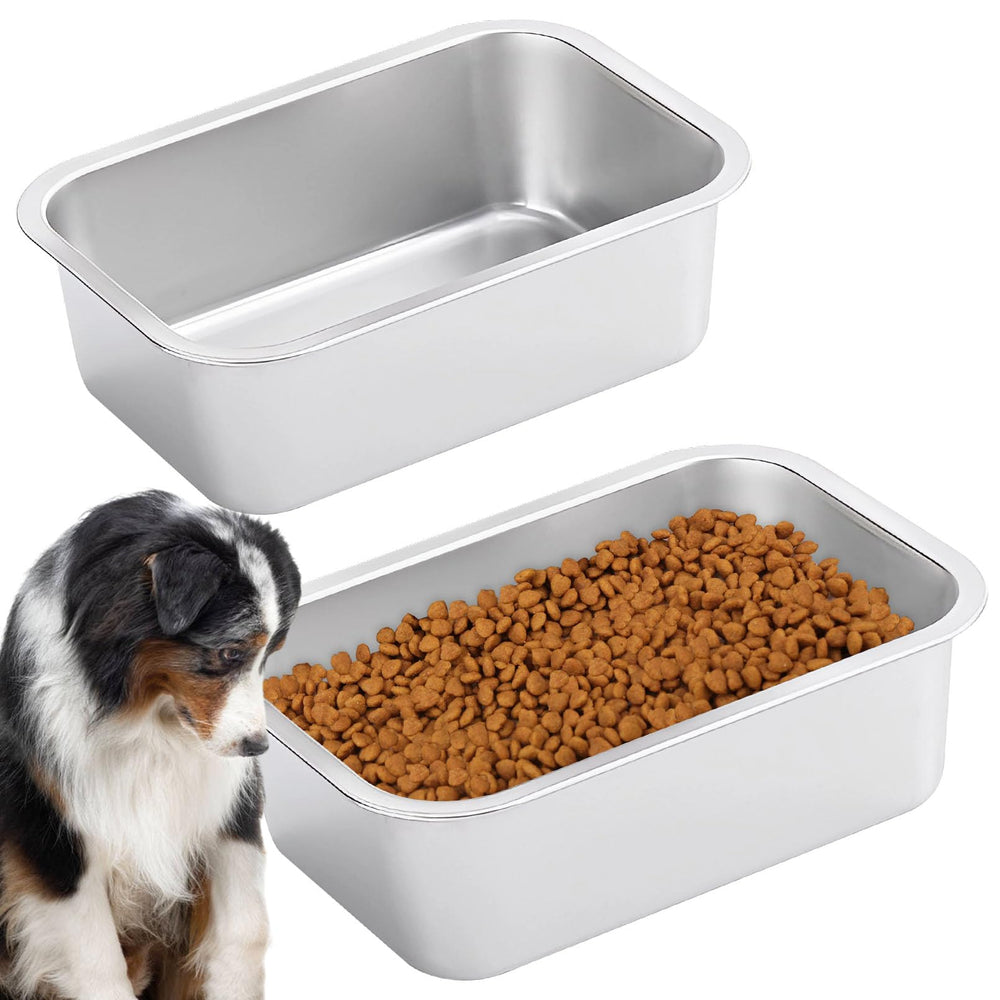 Fhiny two-pcs stainless steel dog bowls top view for easy shared meals