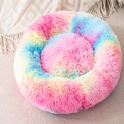 Fhodigogo Donut Pet Bed close-up of plush fabric for warmth and comfort