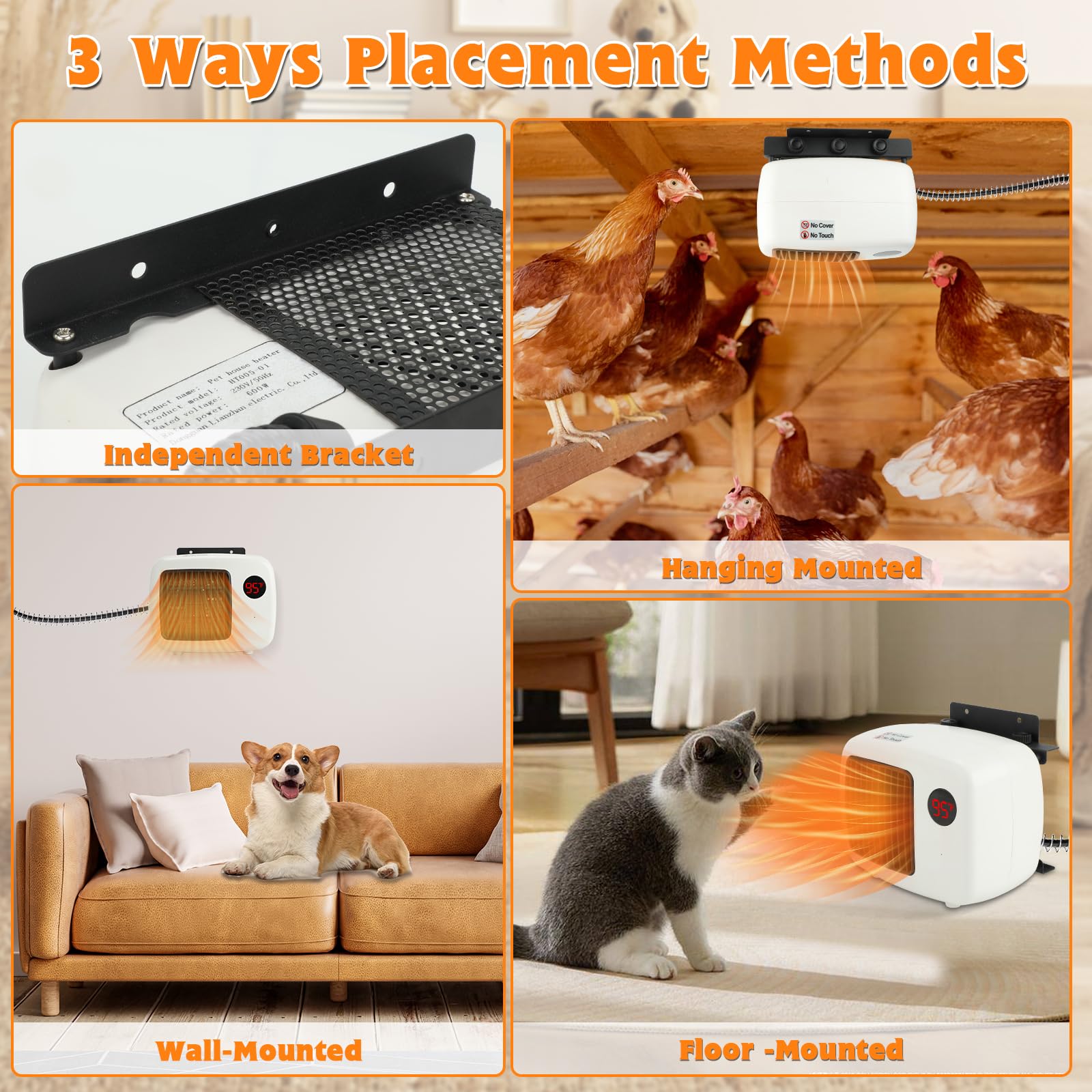 FHTONGE 2-level heat 200w-400w switches easily for variable warmth