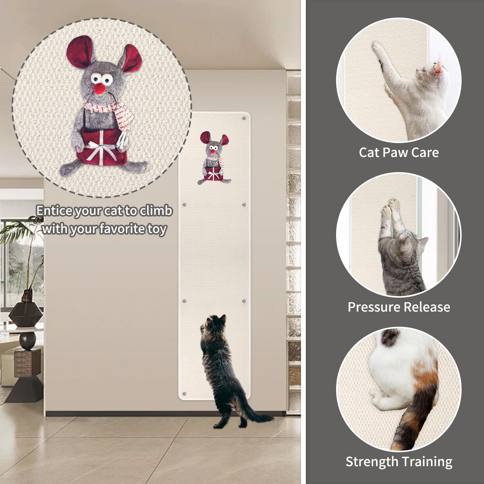 FHTONGE cat stretching on scratcher supports healthy movement and nail care.