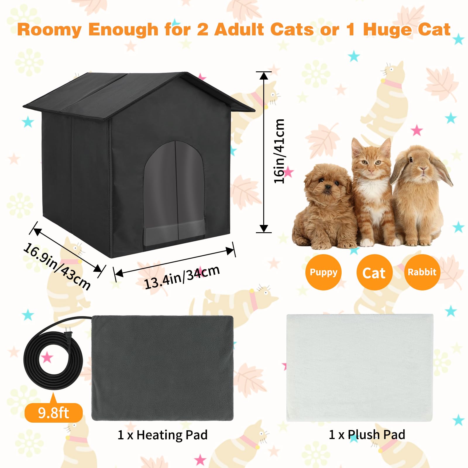 FHTONGE collapsible kitty house folds flat for easy storage and travel.