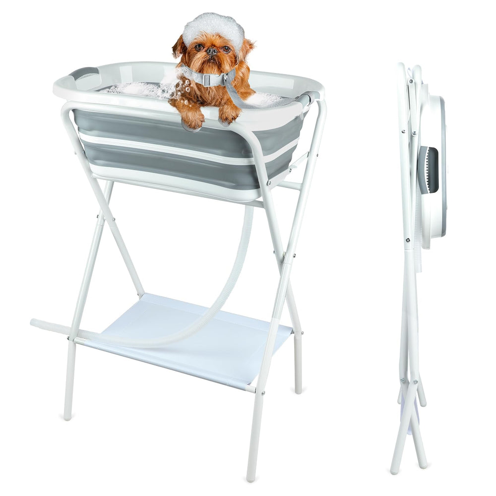 FHTONGE elevated dog bathtub grooming station offers stable support for easy at home baths