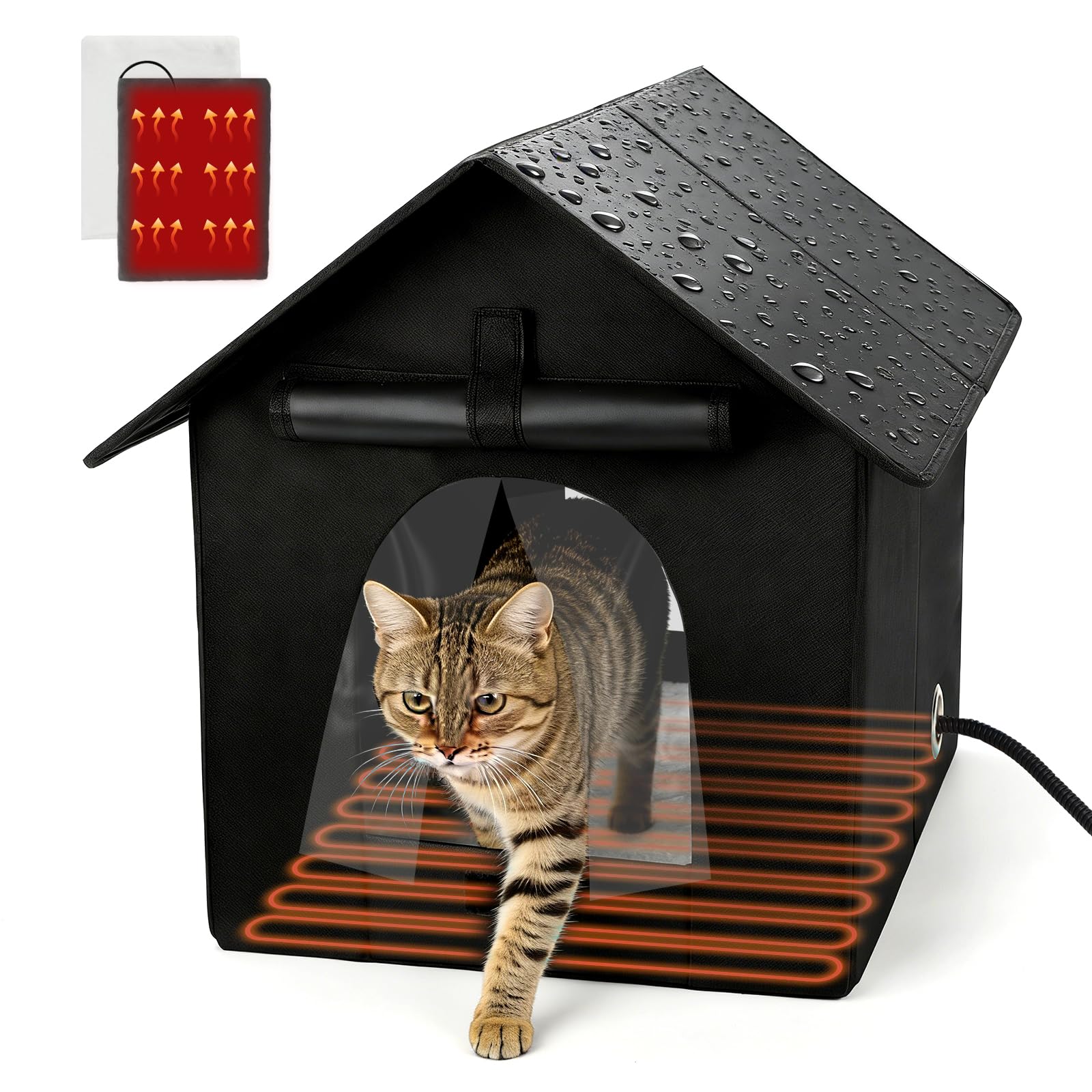 FHTONGE heated cat house exterior showcases winter-ready warmth for outdoor cats.