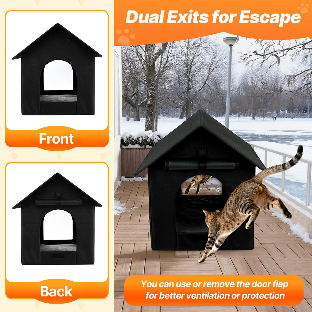 FHTONGE heated cat house thermostatic pad demonstrates controlled warmth for outdoor cats.