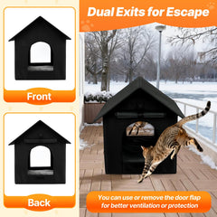 FHTONGE heated cat house thermostatic pad demonstrates controlled warmth for outdoor cats.