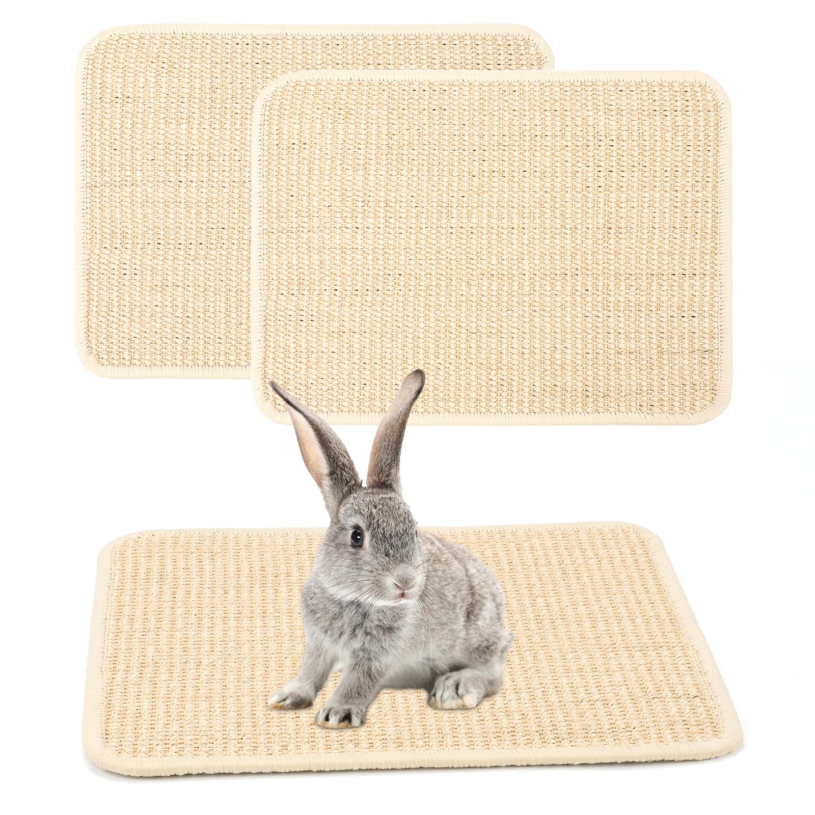 FHTONGE 2-pcs sisal rabbit scratching mats pack shot showing natural chew surface