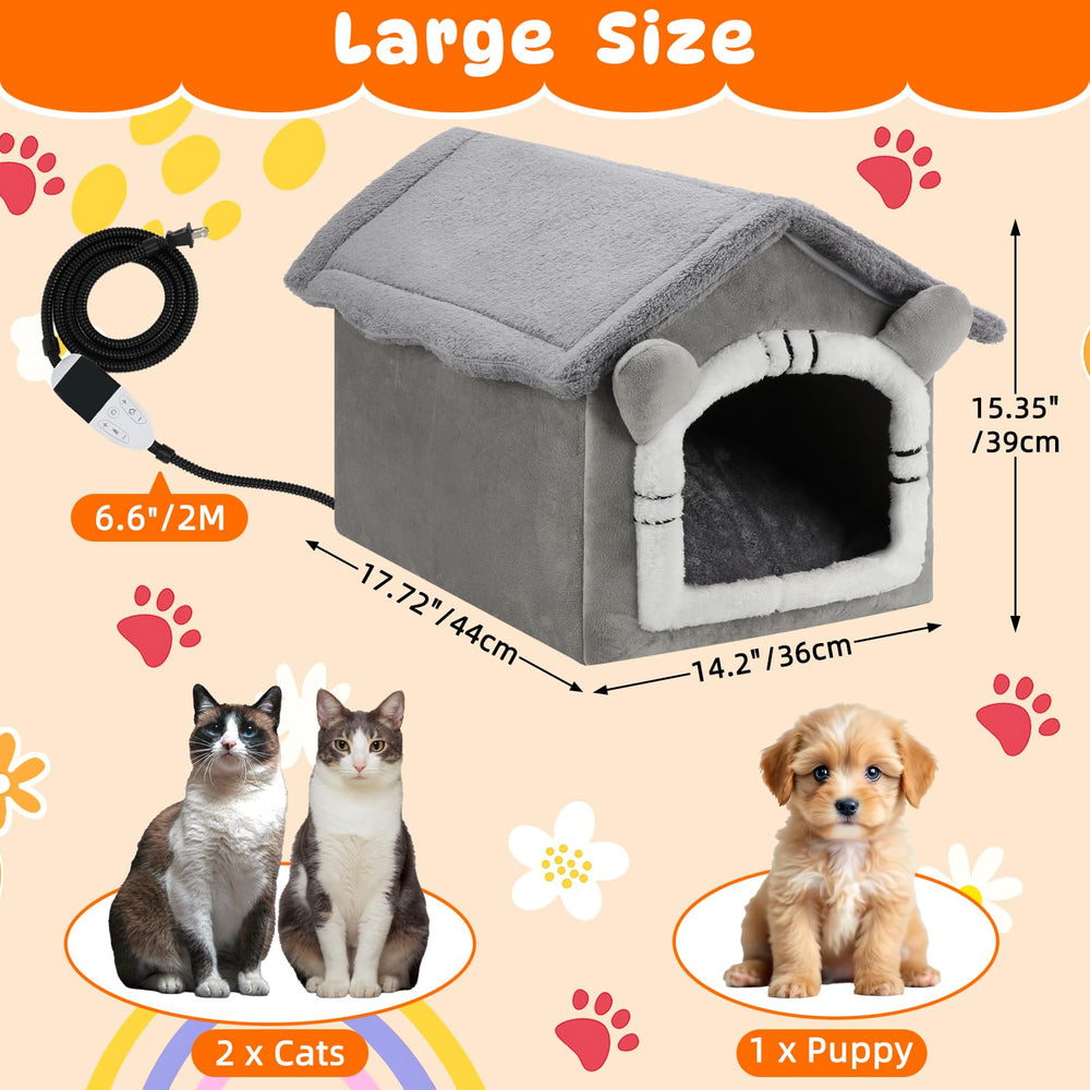 FHTONGE senior cat enjoying gentle warmth from the bed.