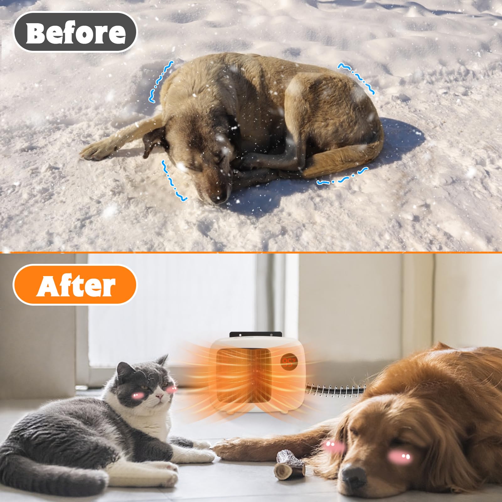 FHTONGE wall-mount compact heater installed in kennel saves floor space