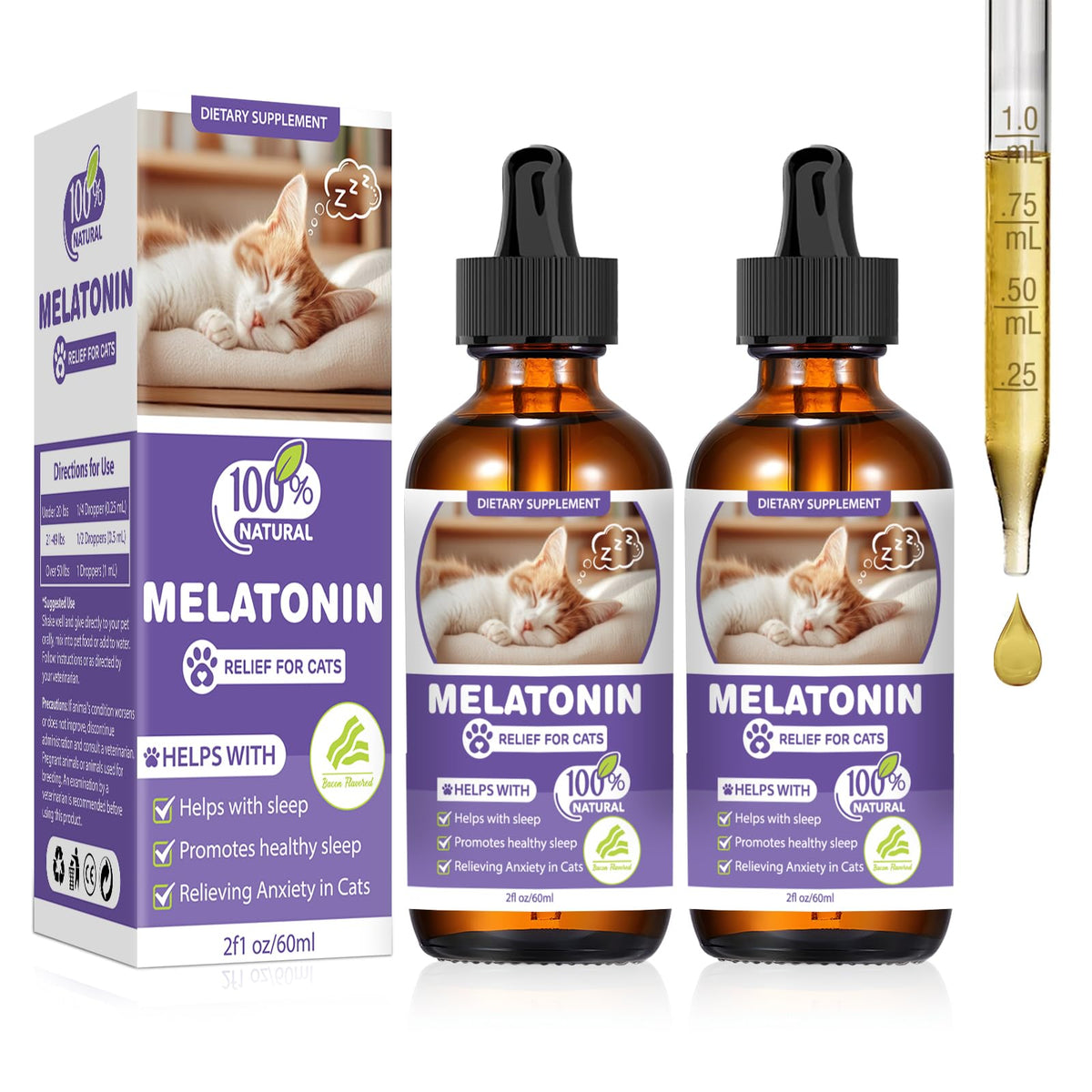 FHZRLP cat-melatonin-bottle promotes calmer evenings and better sleep.