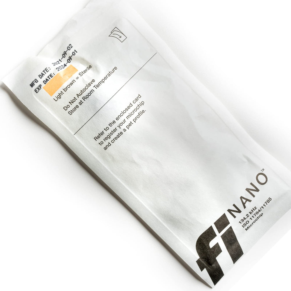 Fi Nano ISO-certified microchip with broad scanner compatibility.