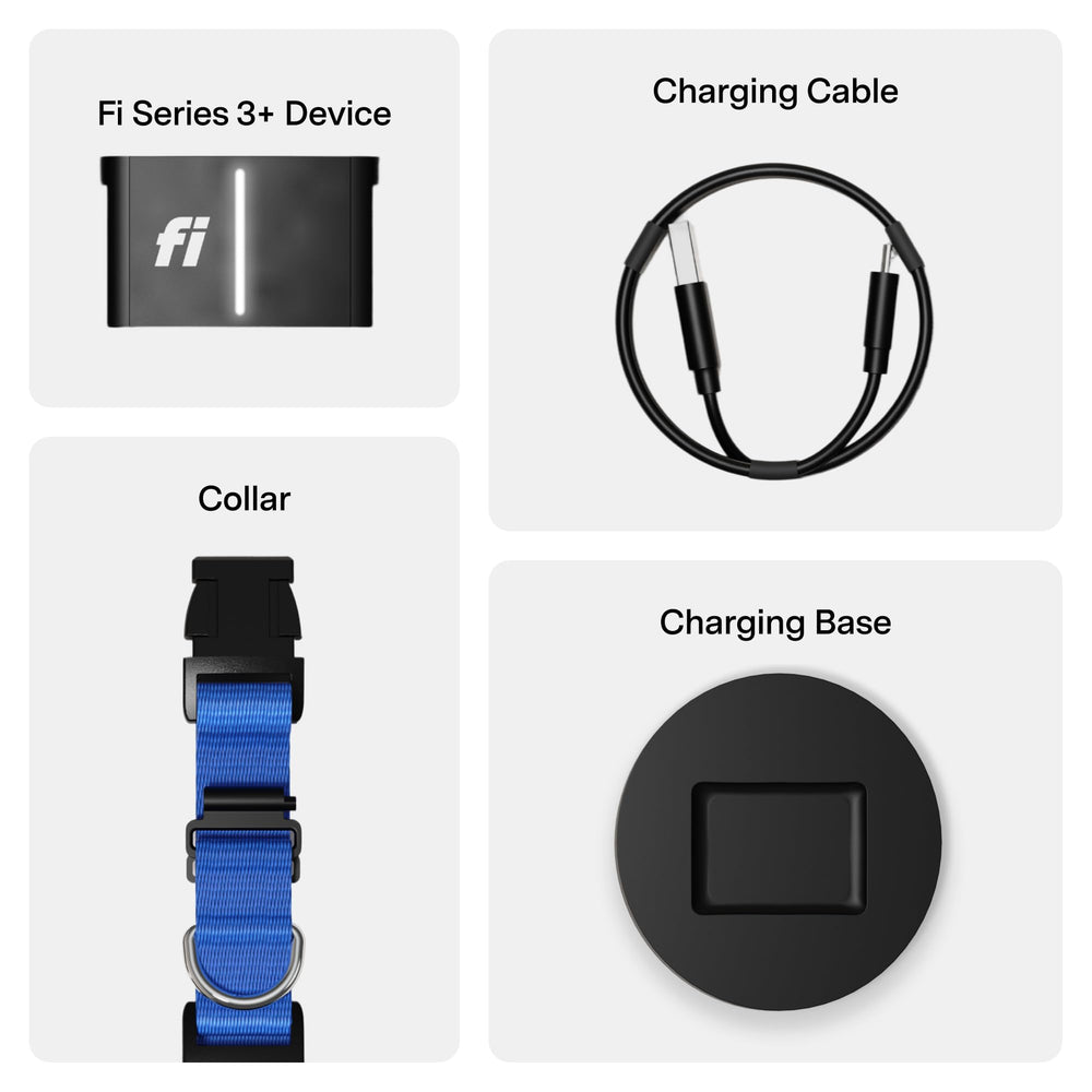 Fi Series 3+ compatibility image shows iPhone and Android support with Lost Mode.