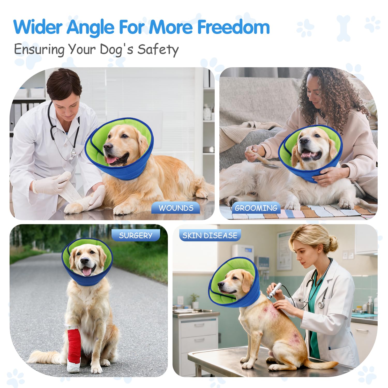Fickte soft dog cone collar adjustable Velcro fit secures during recovery.