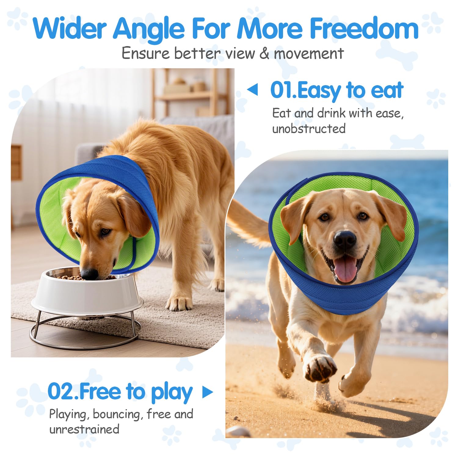 Fickte soft dog cone collar reversible design extends use when wet.