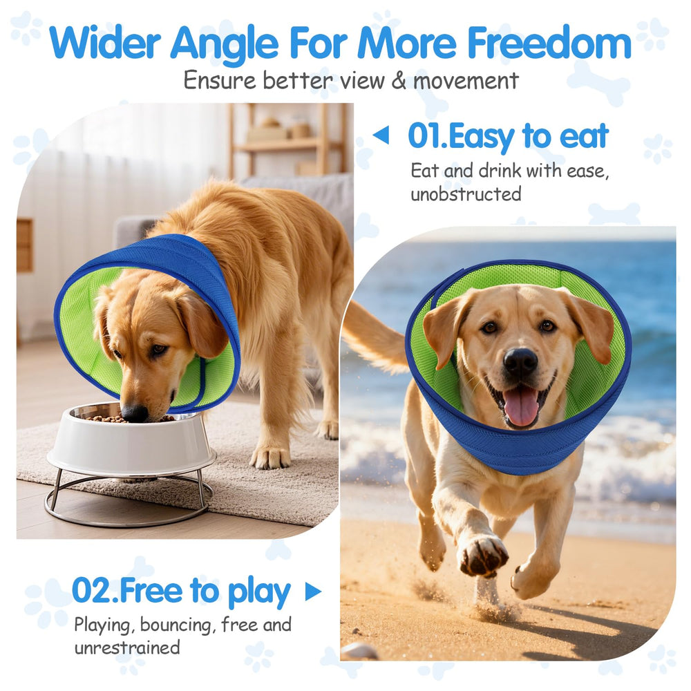 Fickte soft dog cone collar reversible design extends use when wet.
