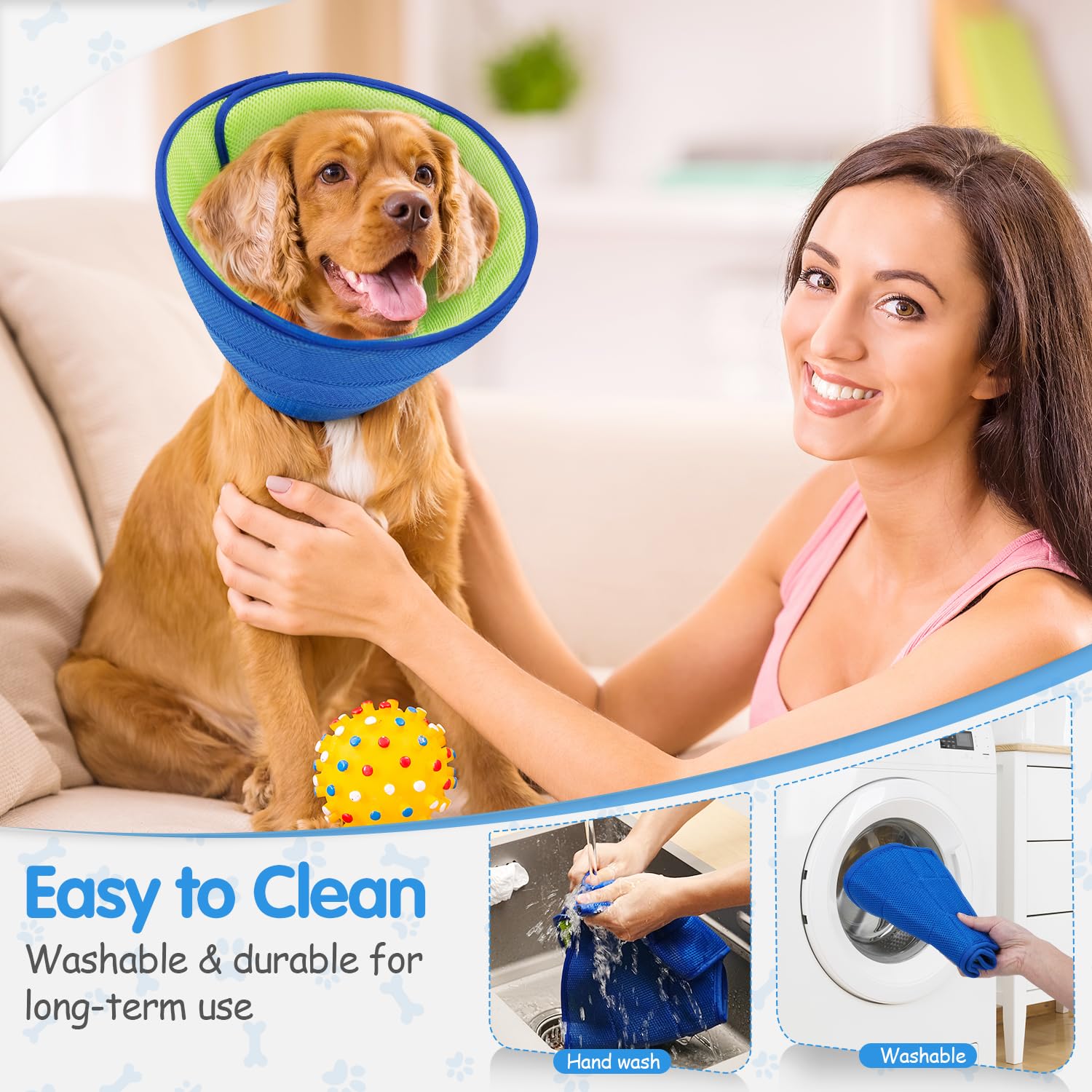 Fickte soft dog cone collar washable material resists odors for multi-pet homes.