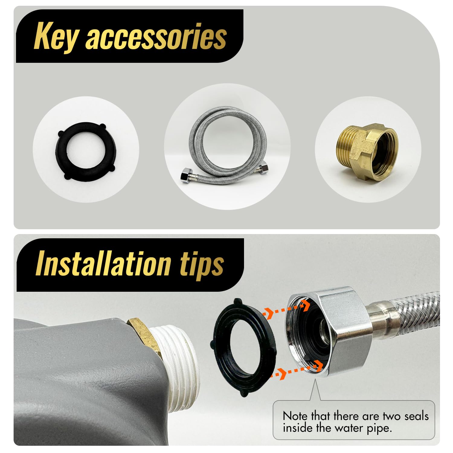 Ficuswin 3/4-inch GHT compatibility illustration shows secure faucet connection.