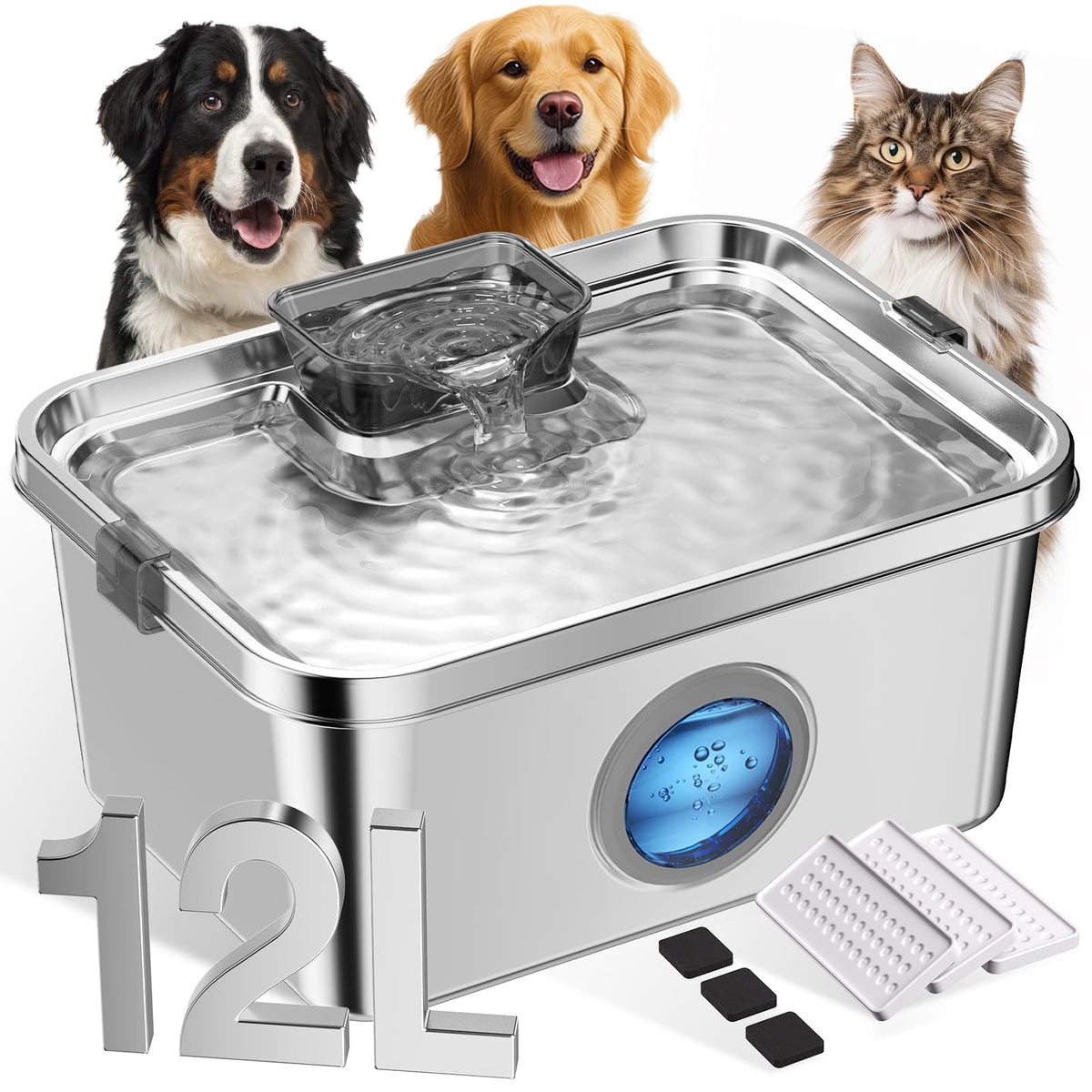 Ficuswin dog water fountain with 12L capacity supports multiple pets.