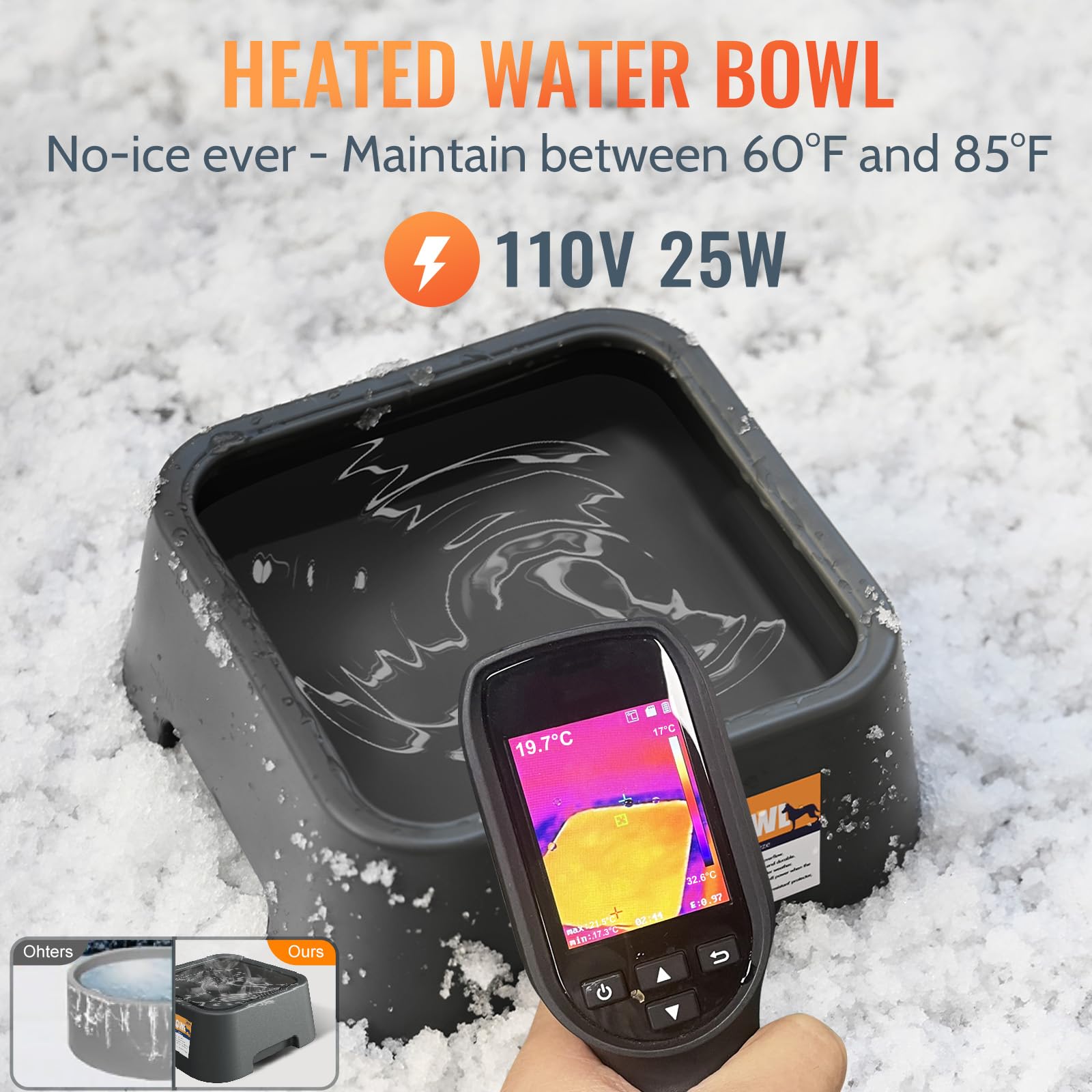 Ficuswin heated water bowl features chew-resistant cord for outdoor durability.
