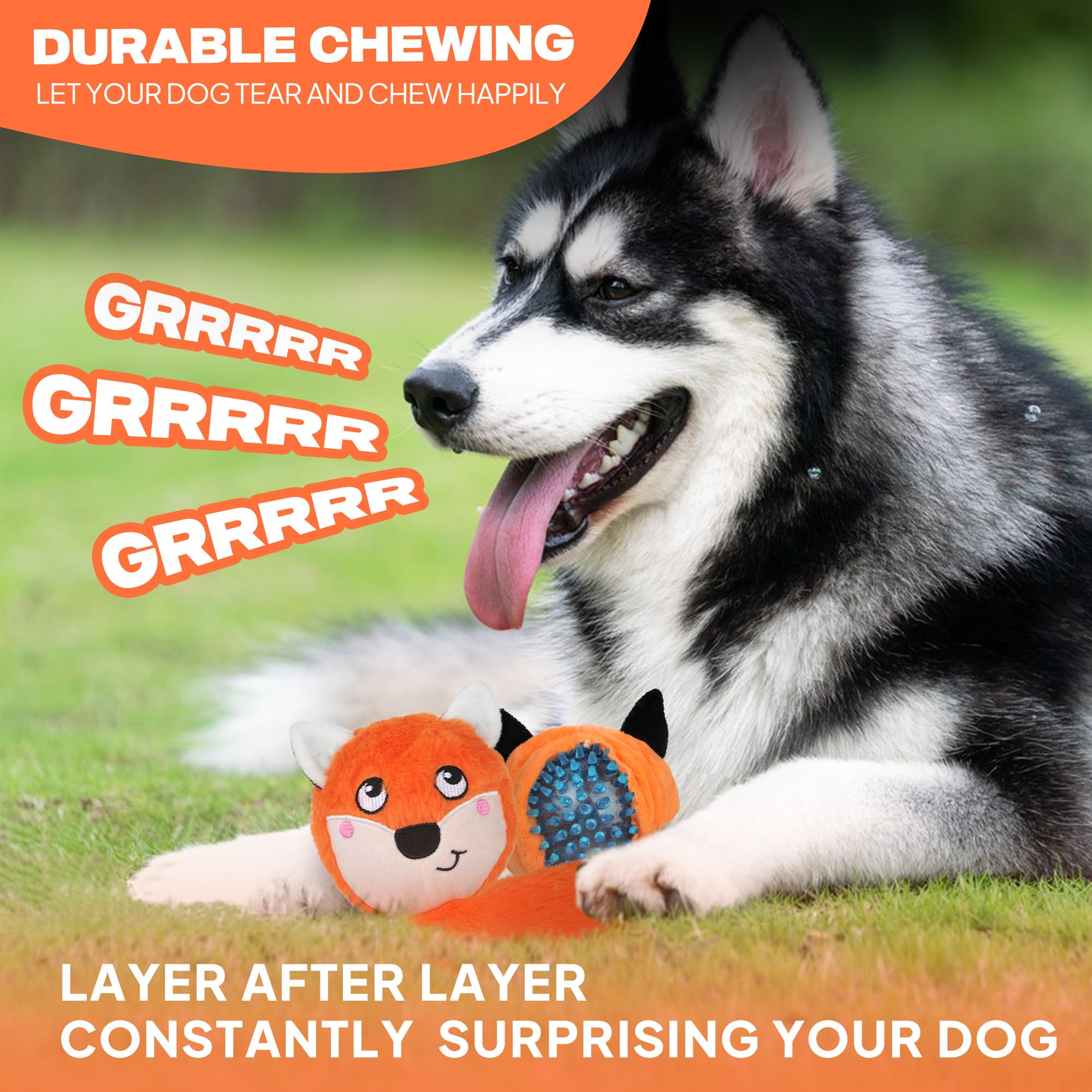 Fida 3-in-1 squeaky toy inner spiky ball targets teeth and gums during chew