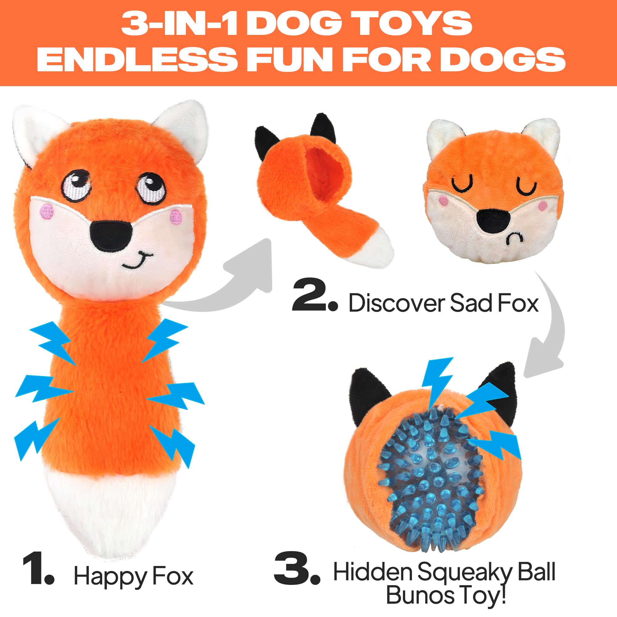 Fida 3-in-1 squeaky toy middle plush ball provides soft bite challenge