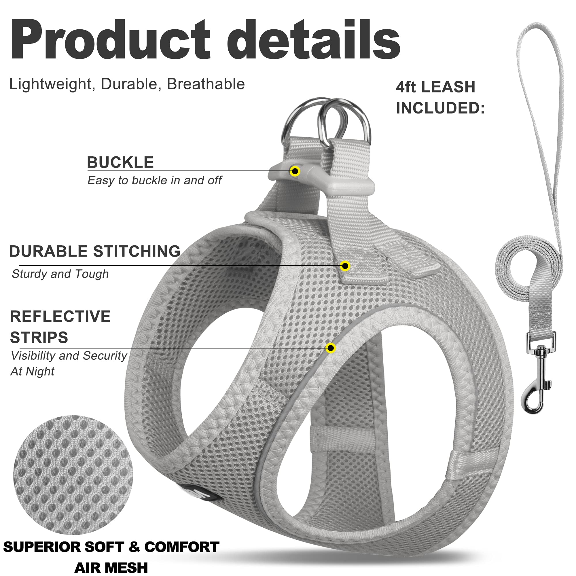 Fida cat harness soft air mesh emphasizes breathable comfort during extended outdoor adventures.